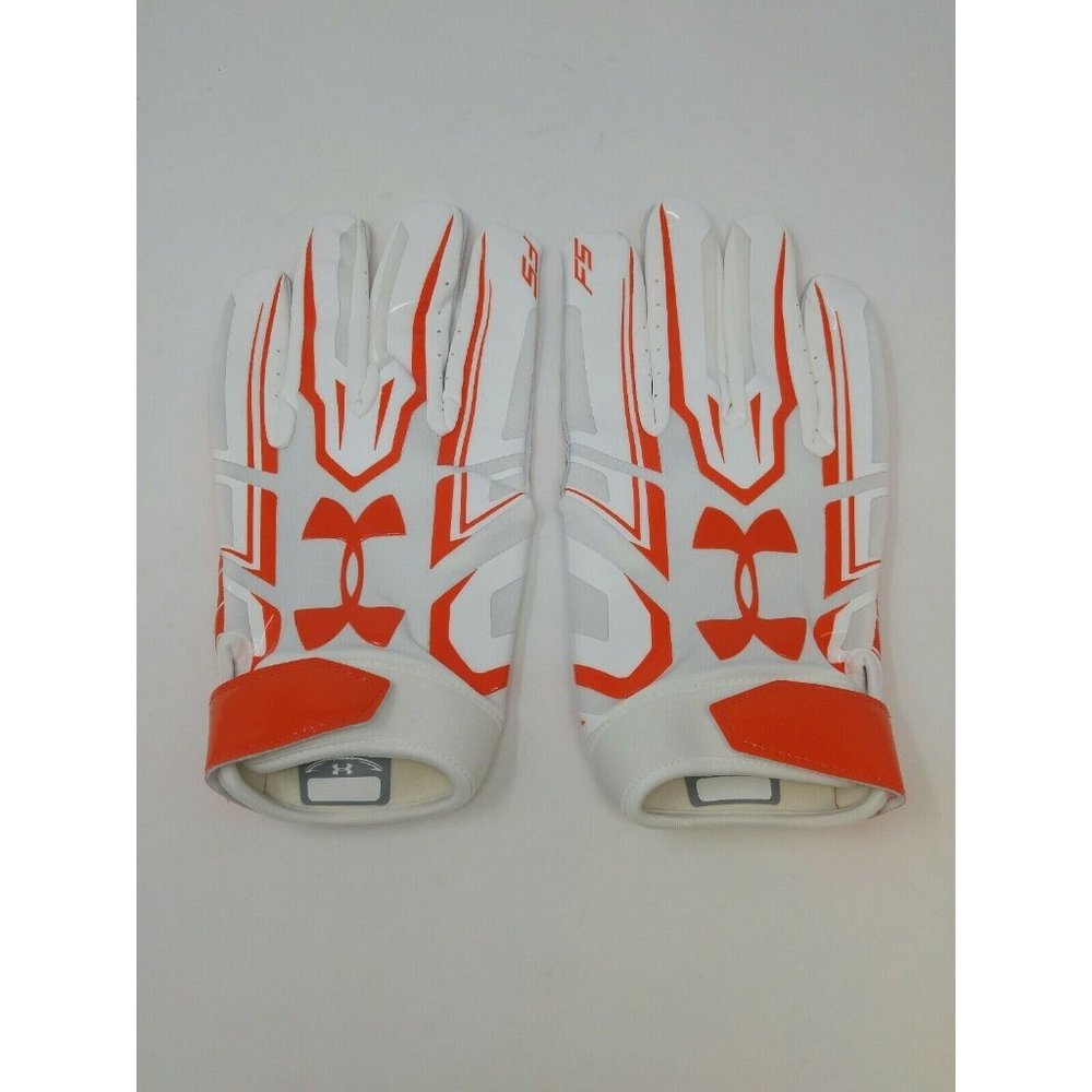 New Under Armour Men's Orange/White/White WR Football Gloves - Size Large